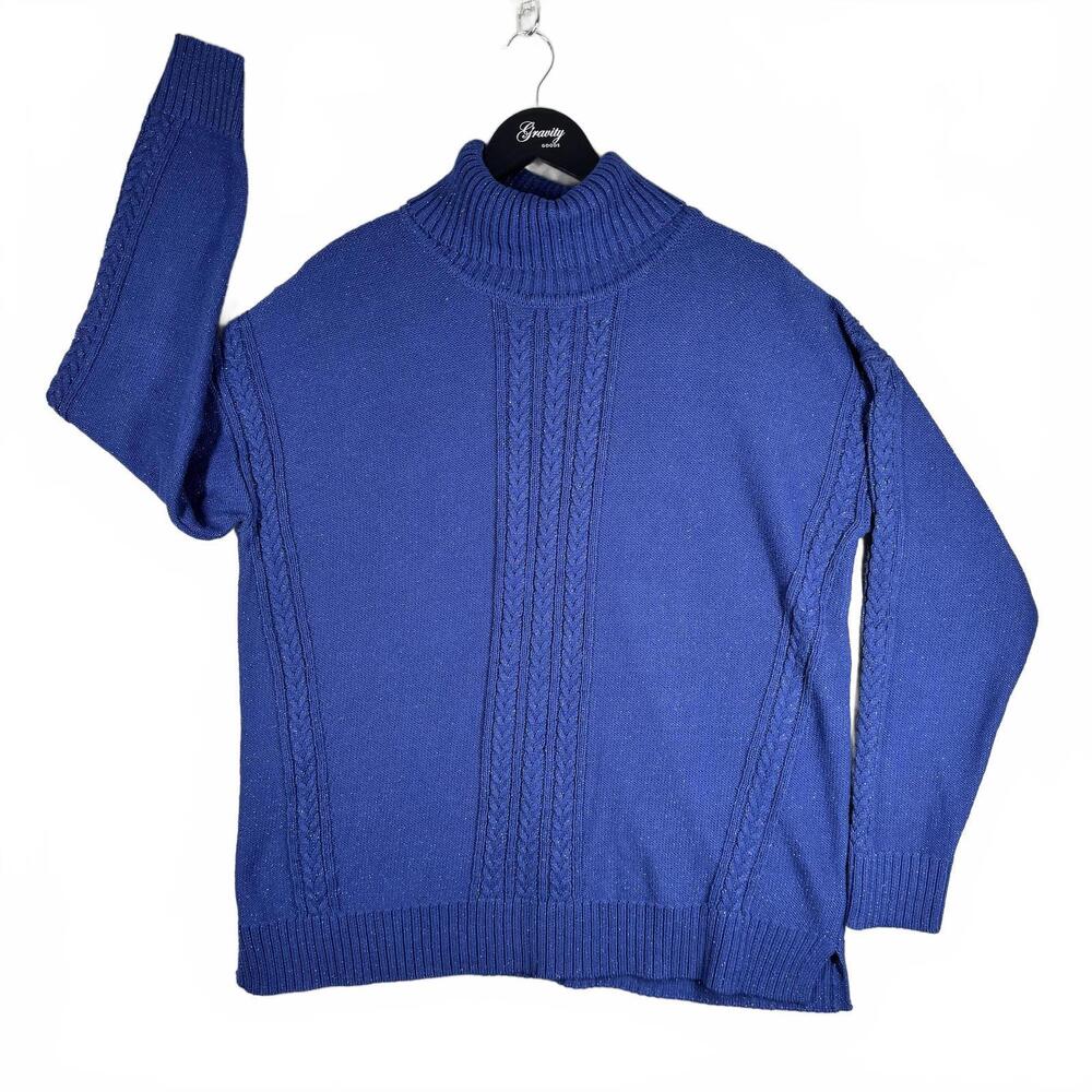 Isaac Mizrahi Live! Women's Blue Sparkle‎ Cable-knit Sweater Sz M Cable Stitch